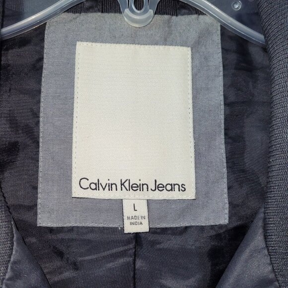 Calvin Klein Jeans Jacket Mens L Black Nylon Bomber Full Zip Zipper Pockets‎ - Picture 4 of 14